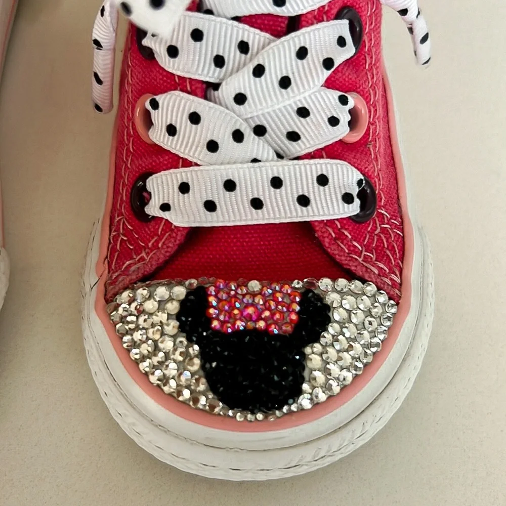 Converse Pink Minnie Mouse Bling Rhinestone Polka Dot Sneakers Little Girl Sz 5